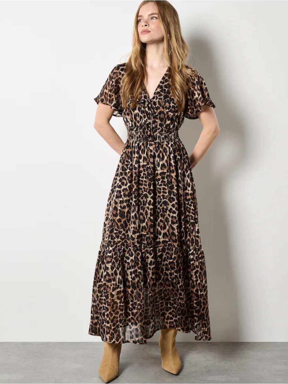NWT GLM Clothing Leopard Print Chiffon Maxi Dress size medium summer wedding